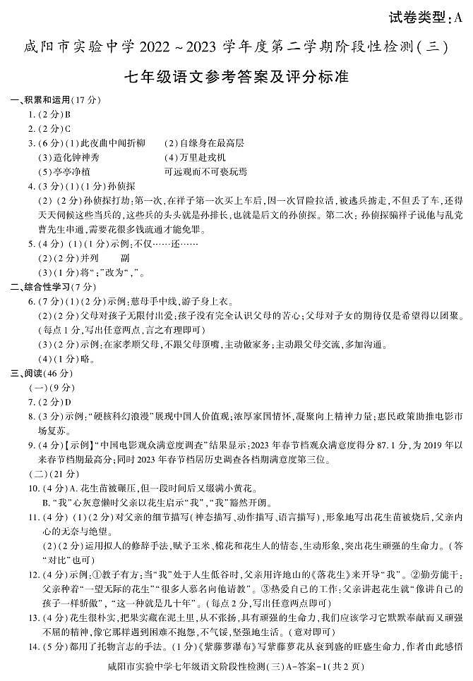 答案七语文第1页