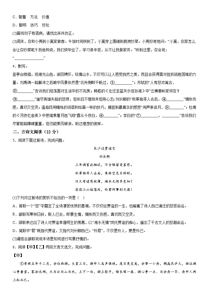 甘肃省陇南市康县2023-2024学年九年级上册期末语文试题（含解析）02
