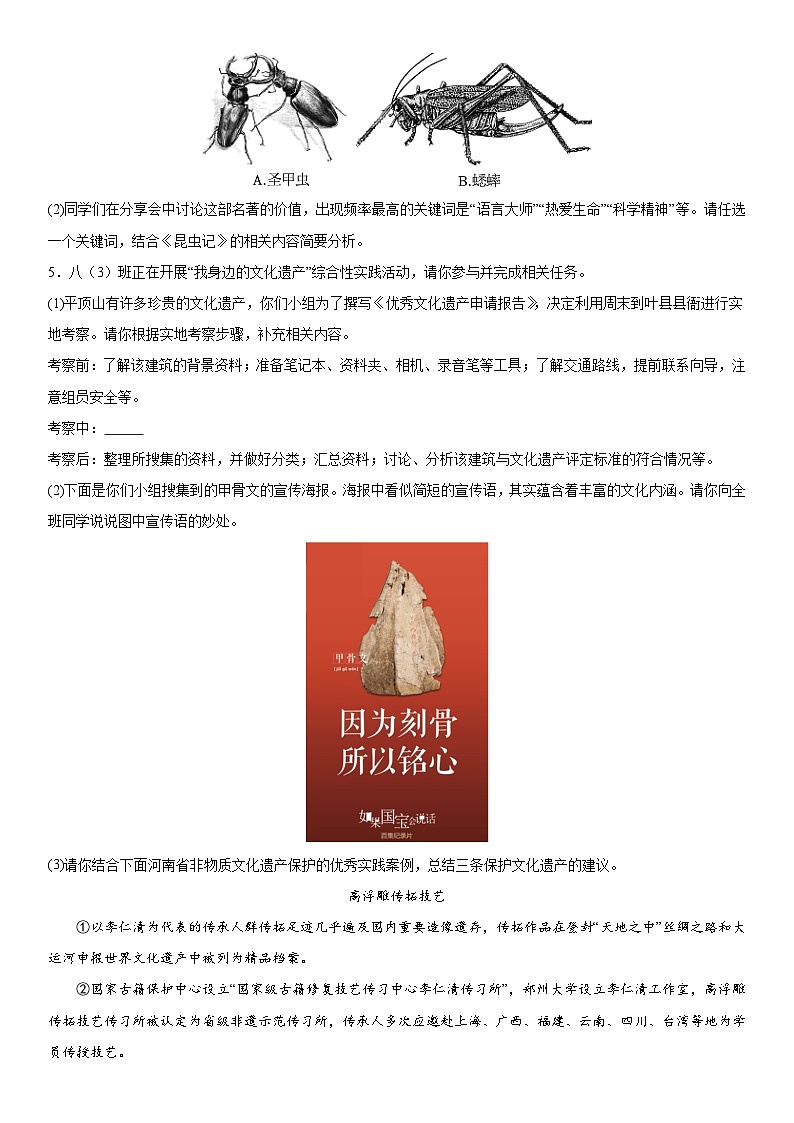 河南省平顶山市鲁山县2023-2024学年八年级上册期末语文试题（含解析）第2页