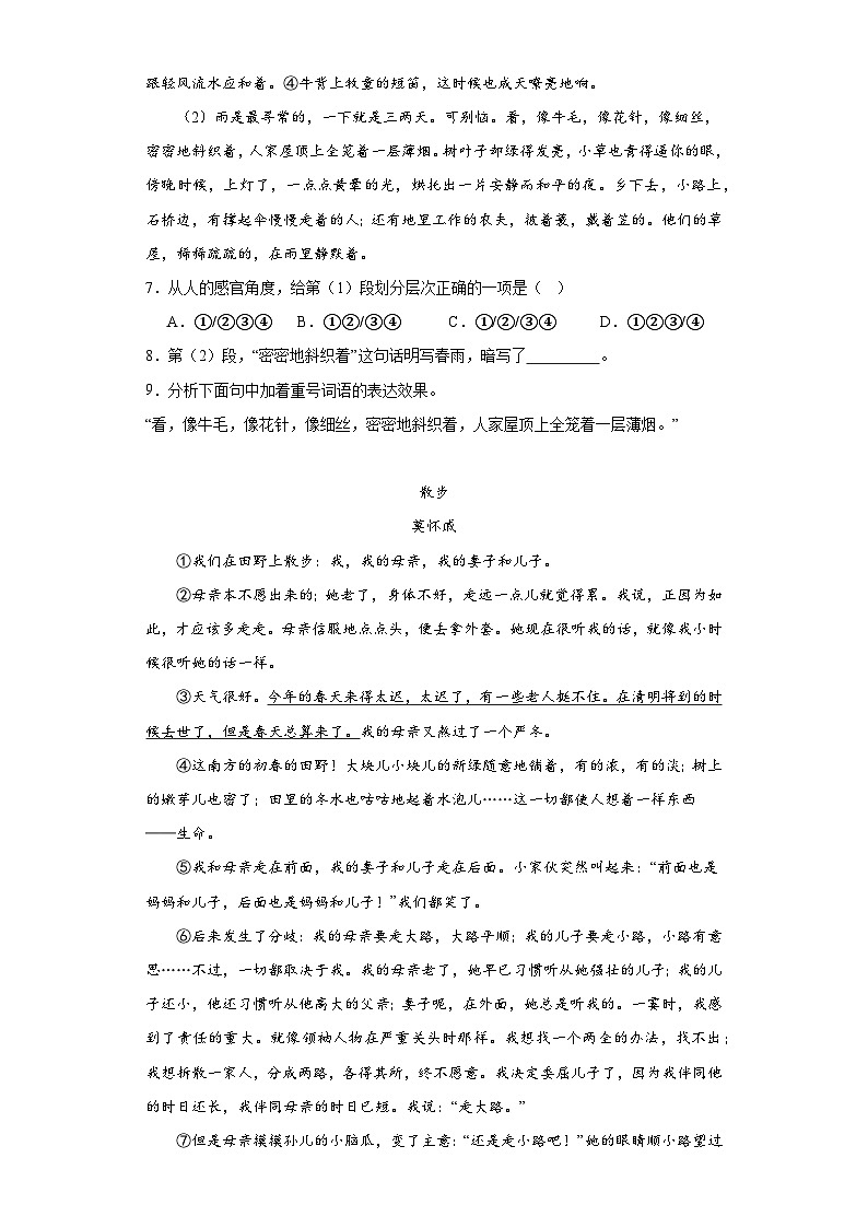 2024年中考语文七年级上册一轮复习试题（一）第3页