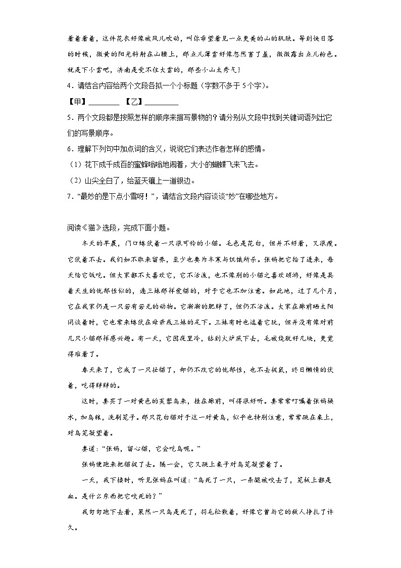 2024年中考语文七年级上册一轮复习试题（十九）第3页