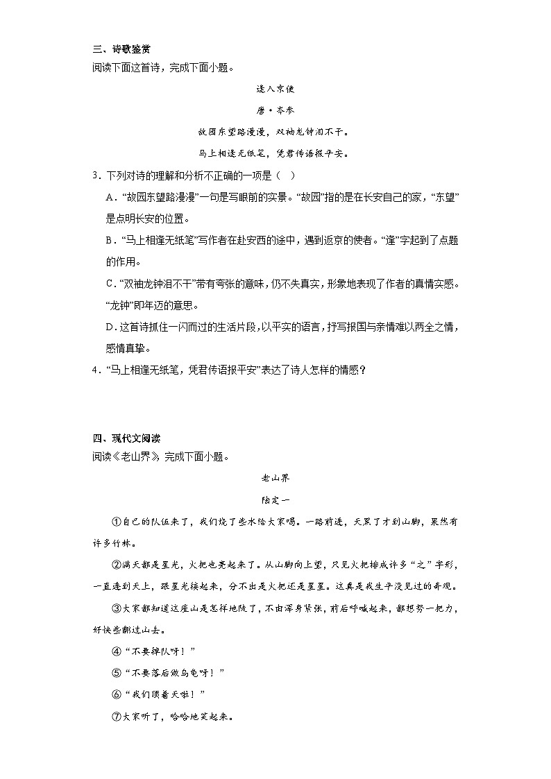 2024年中考语文七年级下册一轮复习试题（七）第2页