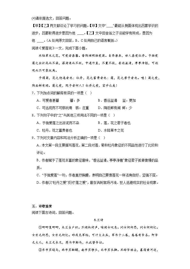 2024年中考语文七年级下册一轮复习试题（三）第3页