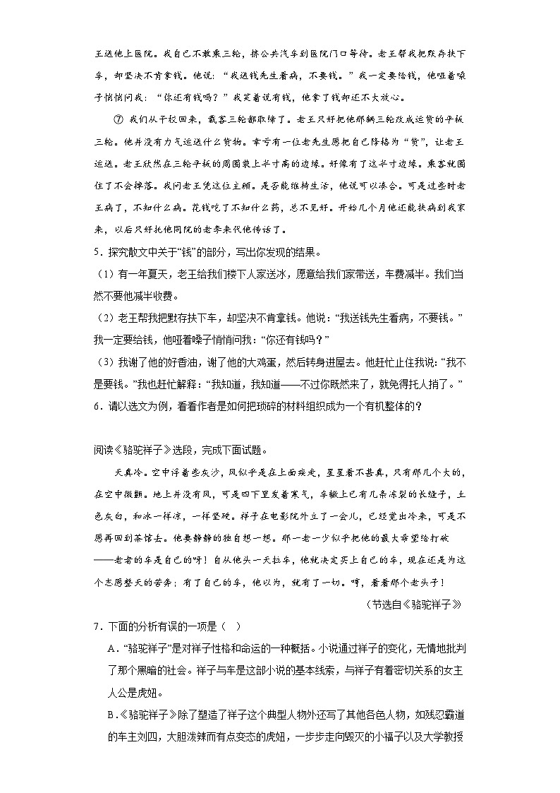 2024年中考语文七年级下册一轮复习试题（九）第3页