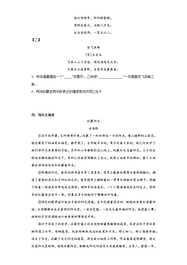 2024年中考语文七年级下册一轮复习试题（十一）第2页