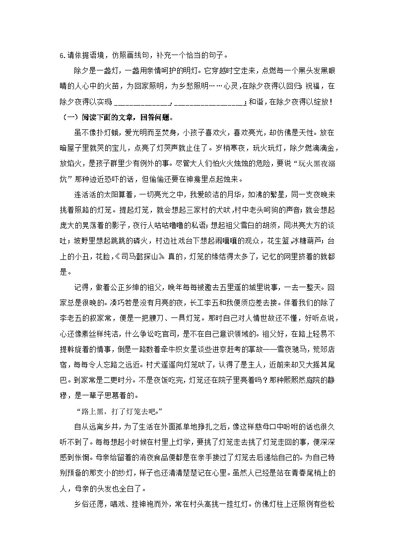 2023-2024学年统编版语文八年级下册第4课《灯笼》分层作业（原卷+解析版）02