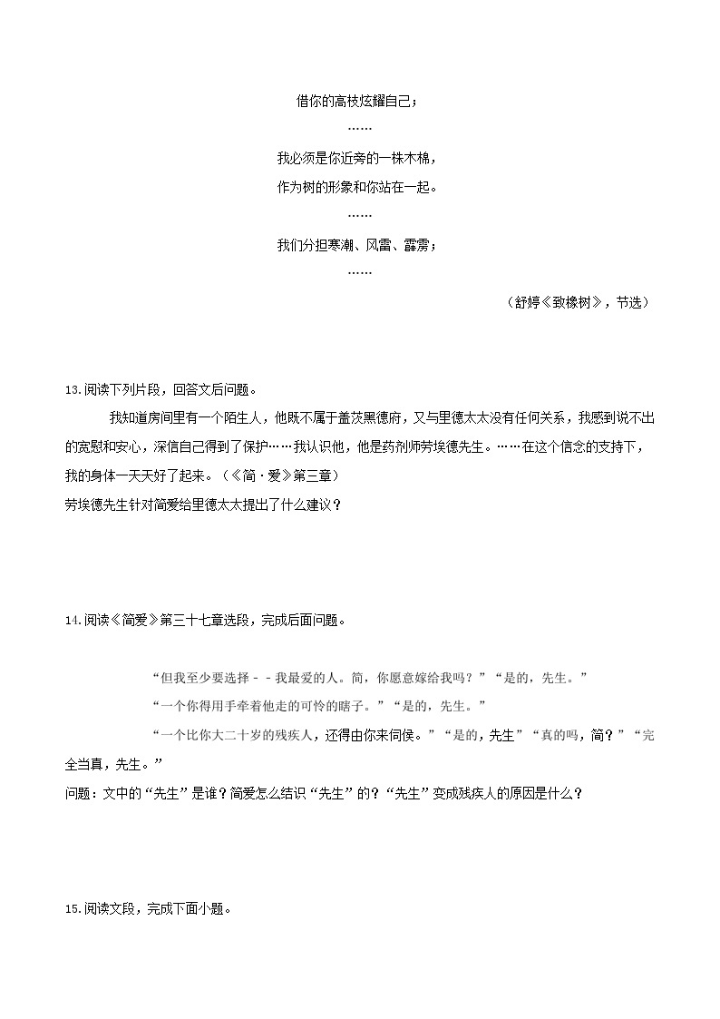 《简·爱》习题演练-中考必考文学名著知识点汇总+考点解析+习题演练03