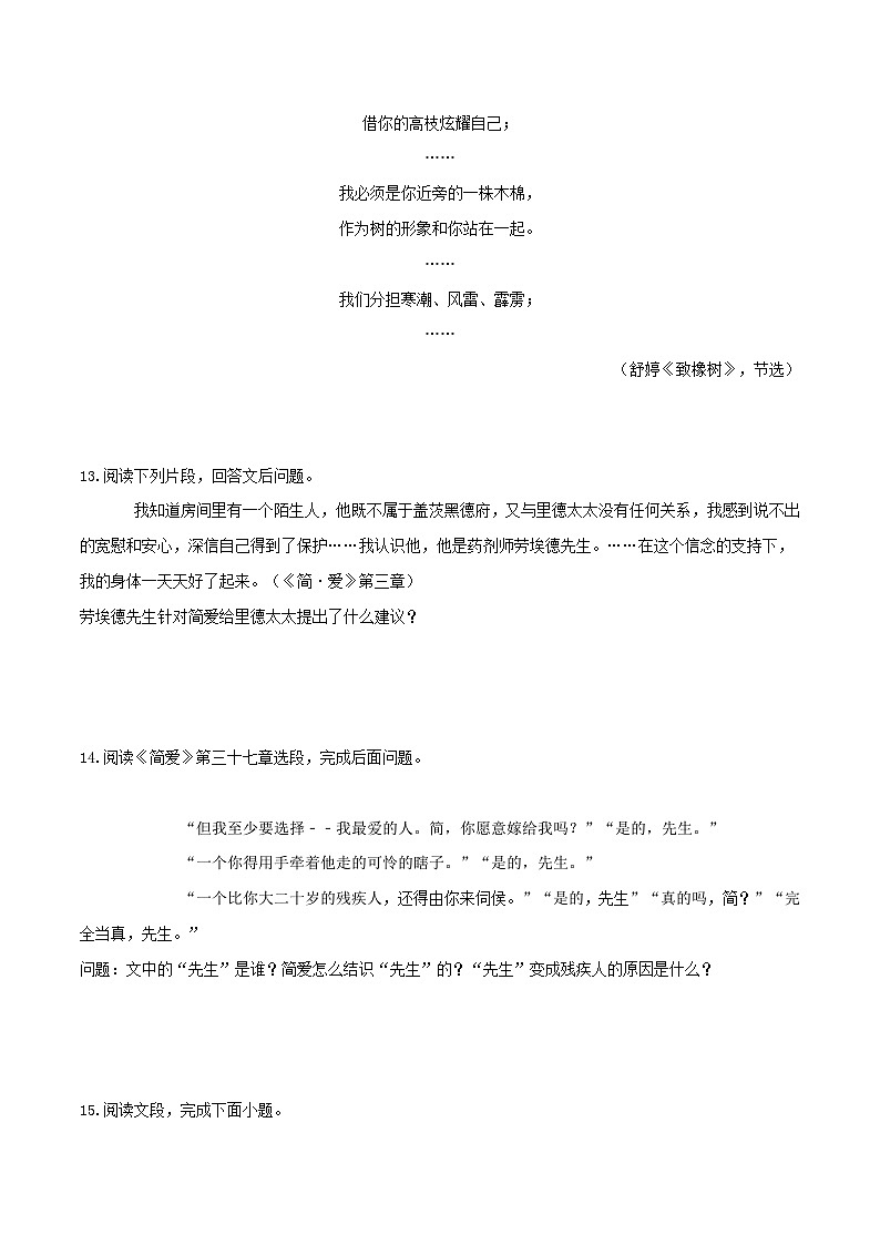 《简爱》习题演练（解析版）-中考必考文学名著知识点汇总+考点分析+习题演练第3页