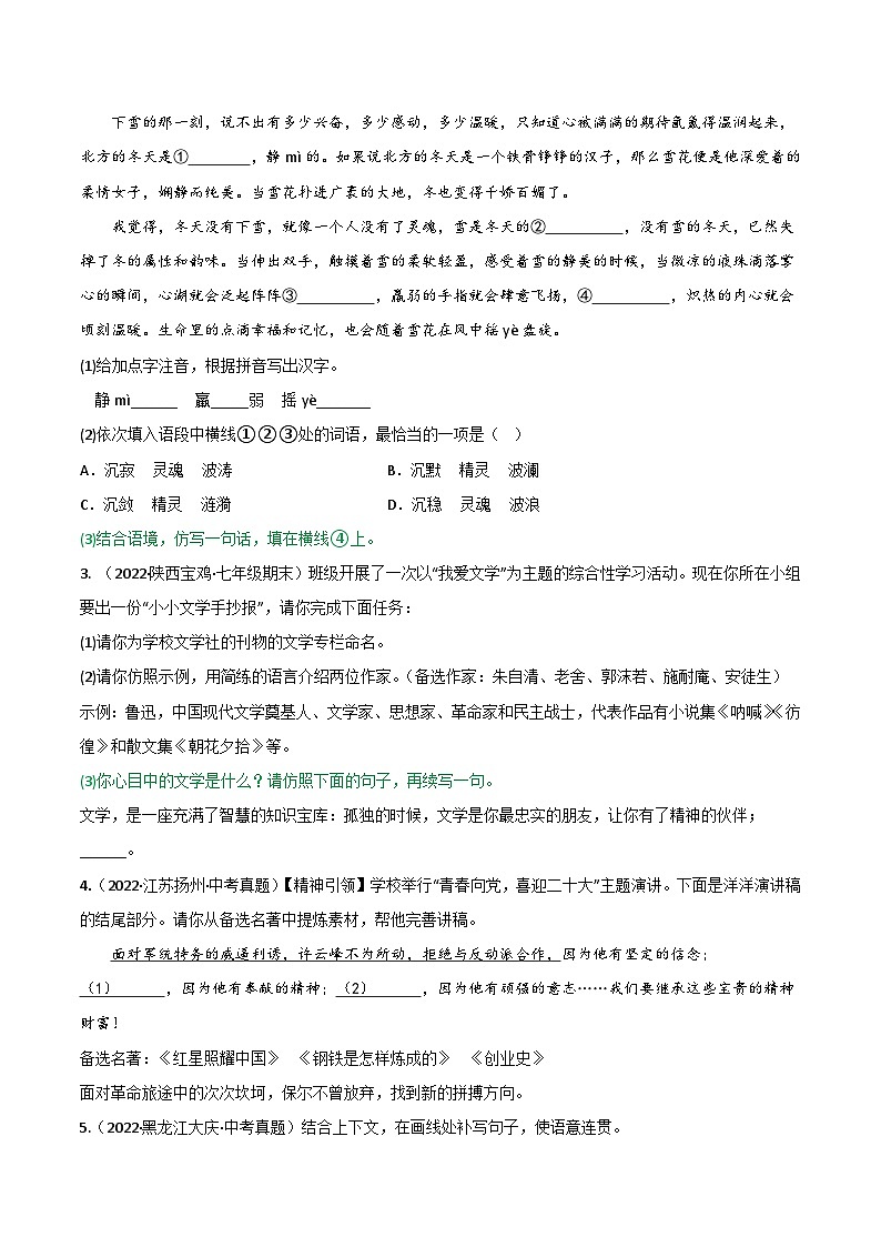 专题07  语句仿写-备战2023年中考语文黄金知识板块高效复习训练营（原卷版）第2页