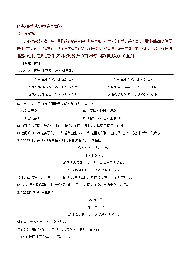 专题14  古诗词曲鉴赏-备战2023年中考语文黄金知识板块高效复习训练营（原卷版）第3页
