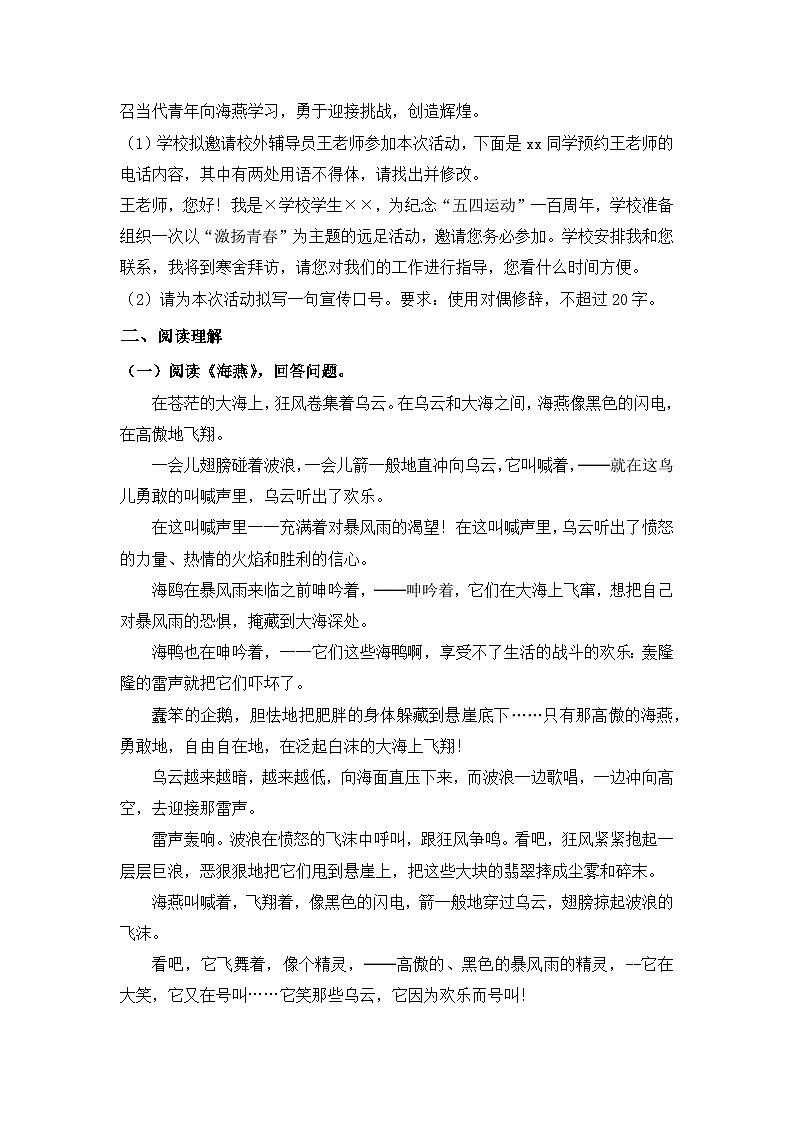 部编版语文九年级下册课时训练-4.海燕（含答案）03