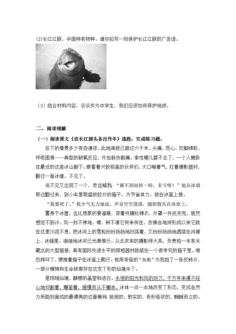 部编版语文八年级下册课时训练-18.在长江源头各拉丹东（含答案）03