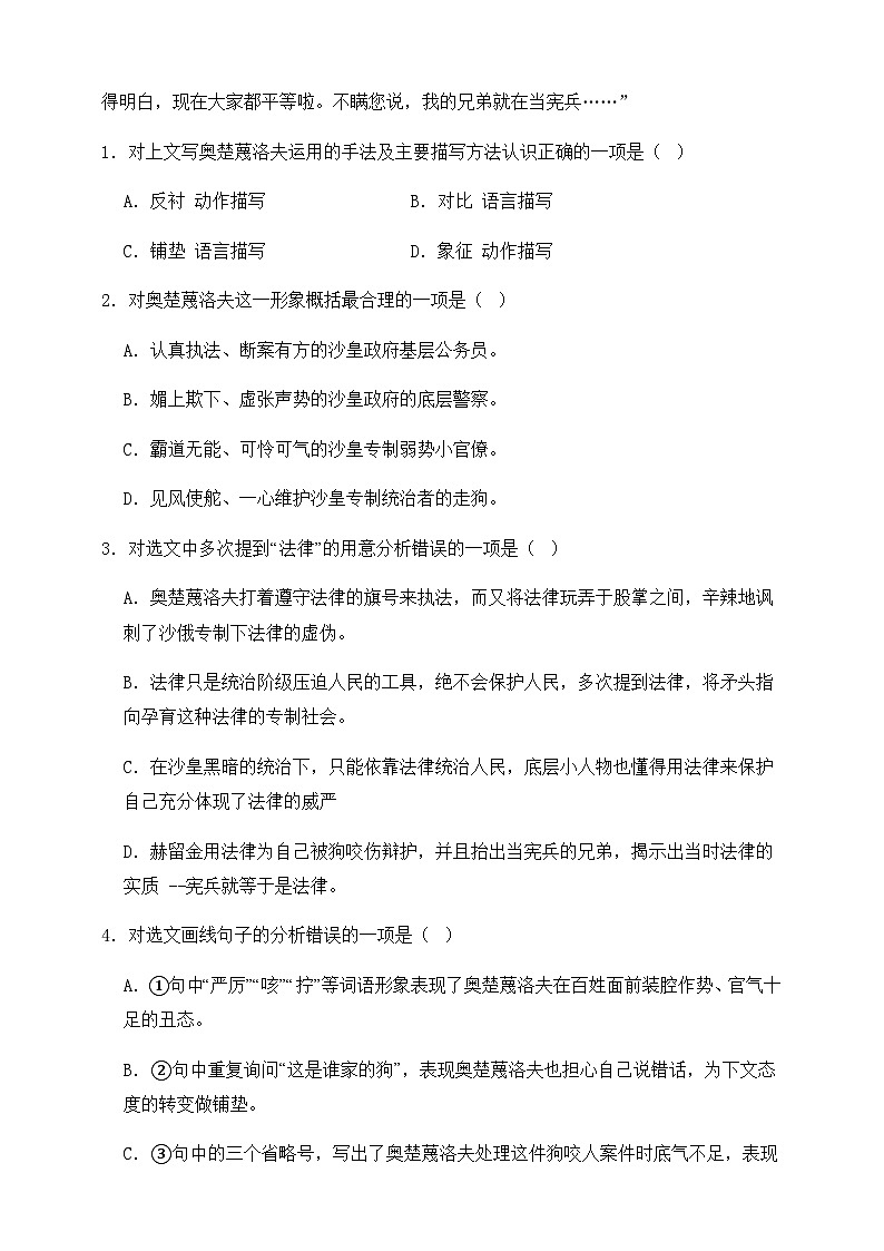 人教部编版九年级语文下册-6.变色龙 同步练习 （含答案解析）02