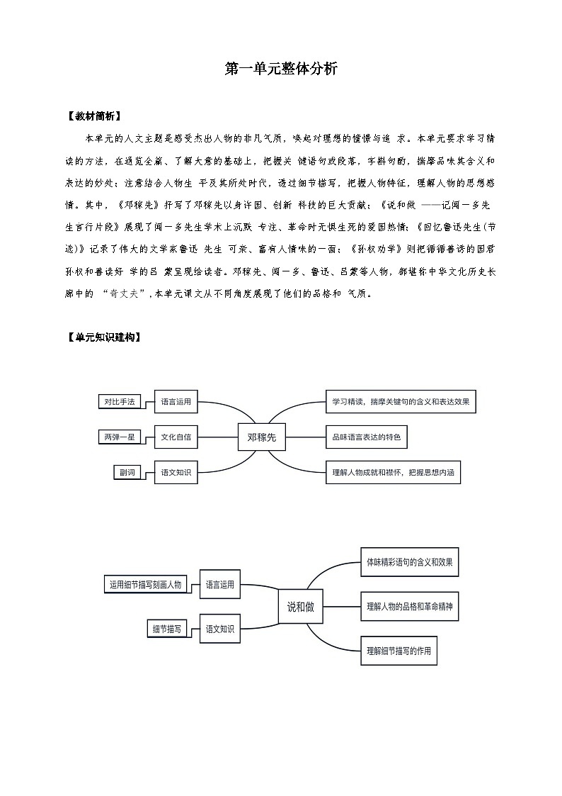 第一单元教学设计单元整体解读-(同步教学)统编版语文七年级下册名师备课系列01