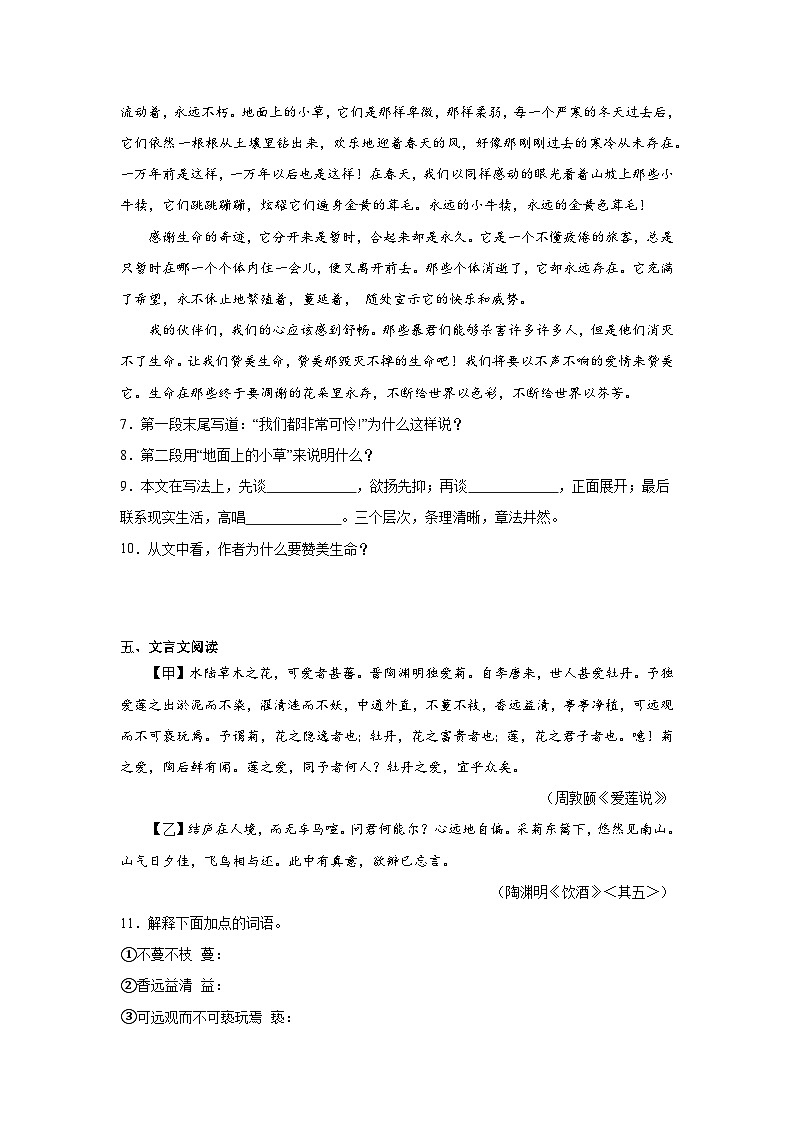 2024年中考语文八年级上册一轮复习试题（三）第3页