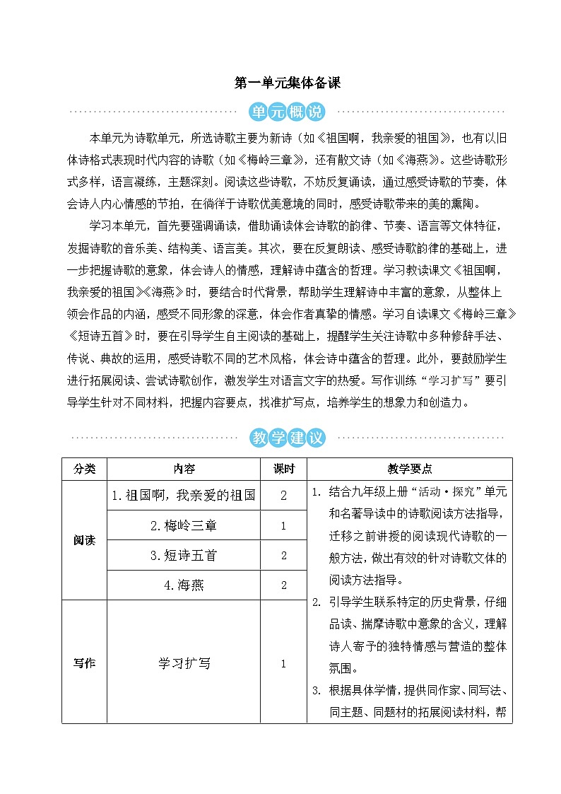 九年级语文下册第一单元精品教学设计01