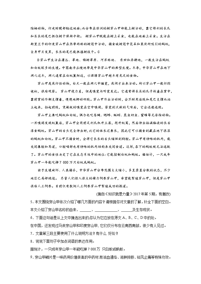 2024年中考语文八年级下册一轮复习试题（八）第3页