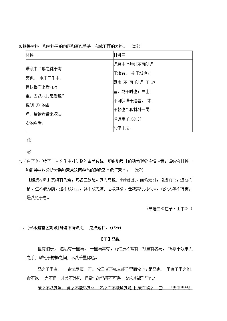吉林专版2024春八年级语文下册提分专项五古诗文对比阅读部编版第3页