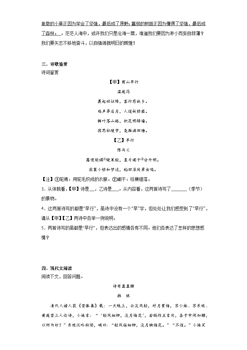 2024年中考语文九年级上册一轮复习试题（十五）第2页