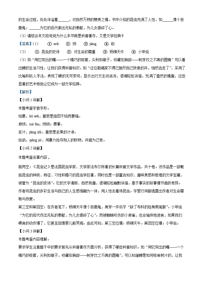 安徽省淮南市凤台县部分学校2023-2024学年八年级上学期期末语文试题（原卷版+解析版）02