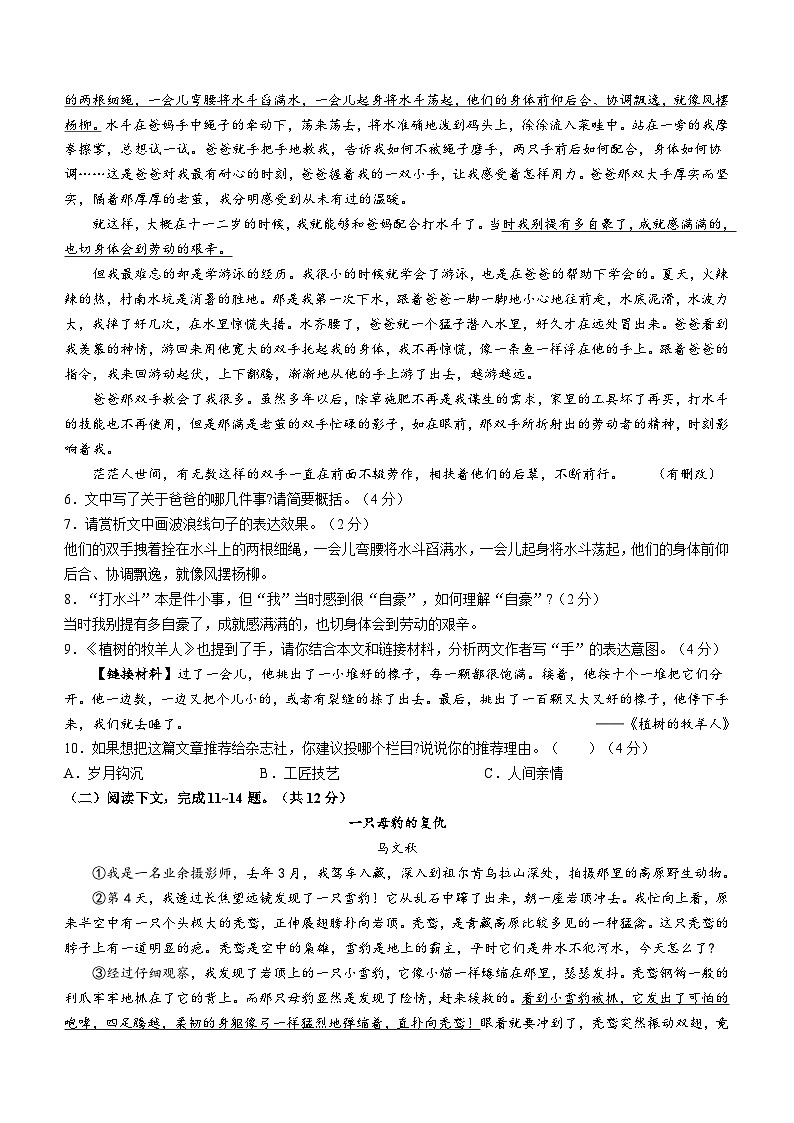 河南省安阳市2023-2024学年七年级上学期期末语文试题第3页