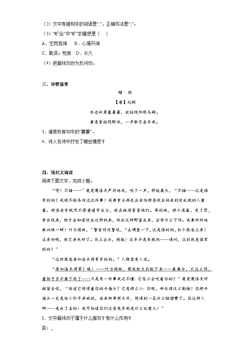 2024年中考语文九年级下册一轮复习试题（一）第2页