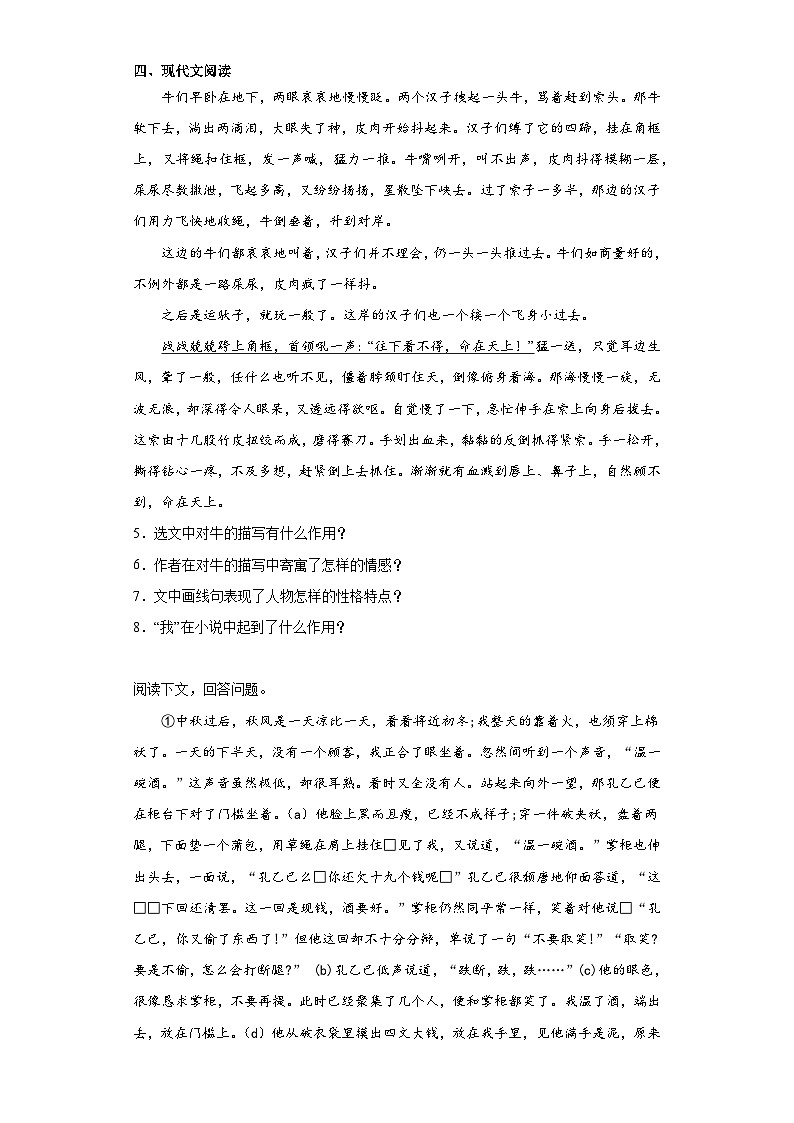 2024年中考语文九年级下册一轮复习试题（五）第3页