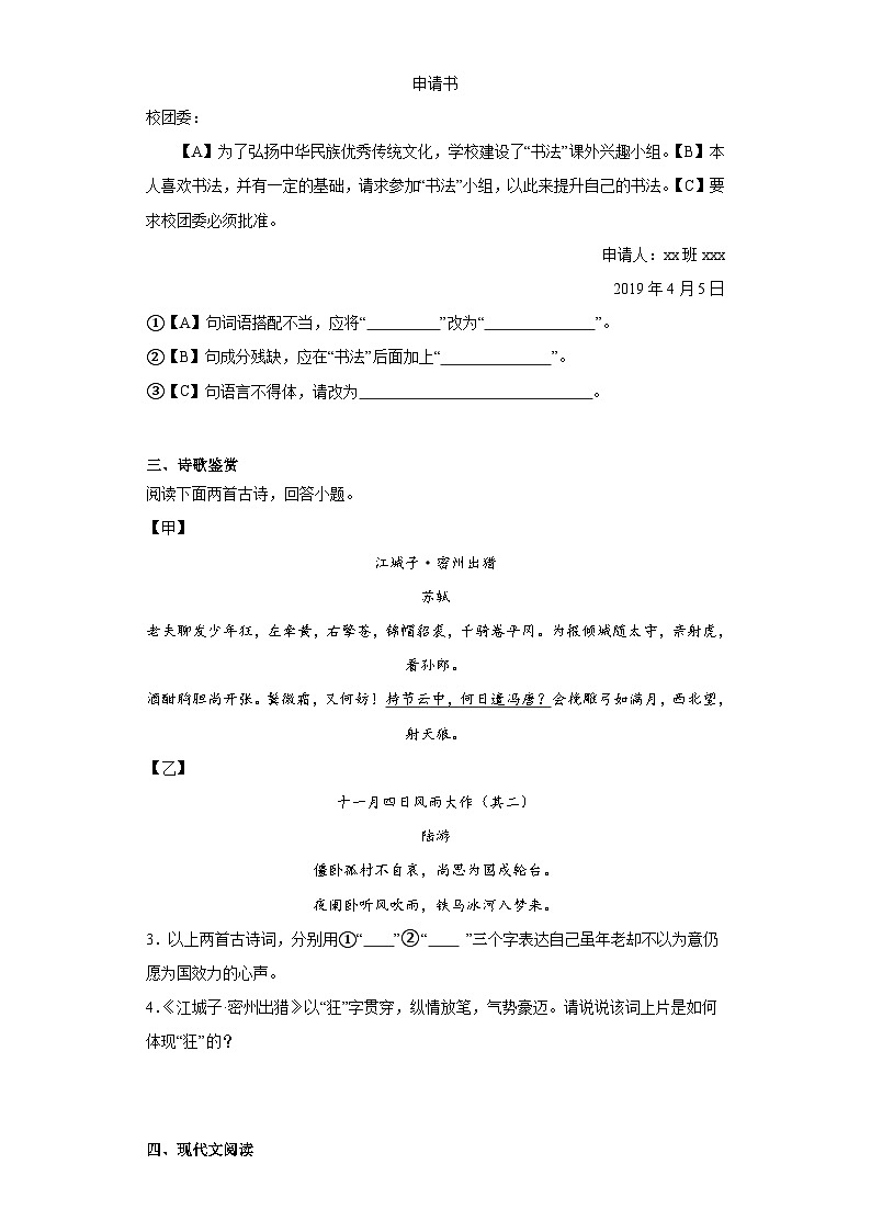 2024年中考语文九年级下册一轮复习试题（十三）第2页