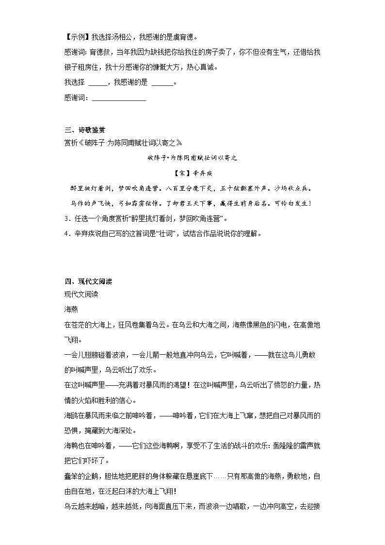 2024年中考语文九年级下册一轮复习试题（十一）第3页