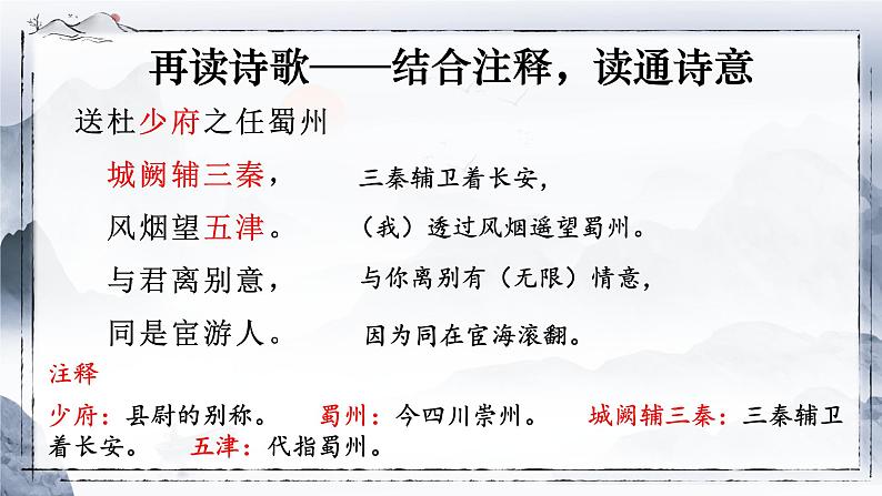 第三单元课外古诗词诵读《送杜少府之任蜀州》课件+2023—2024学年统编版语文八年级下册04