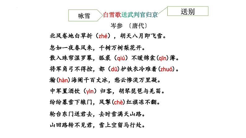 第24课《白雪歌送武判官归京》课件2023-2024学年统编版语文九年级下册06