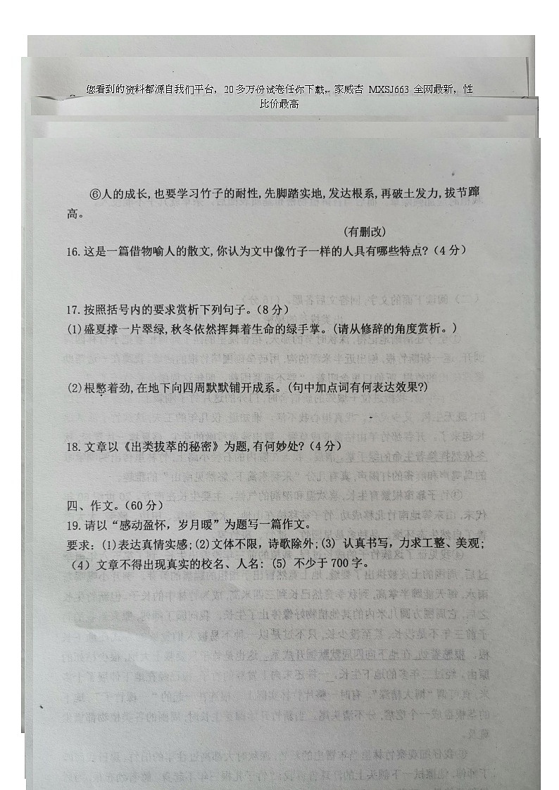 山东省聊城市阳谷县第二实验中学2023-2024学年九年级下学期开学语文试题第1页