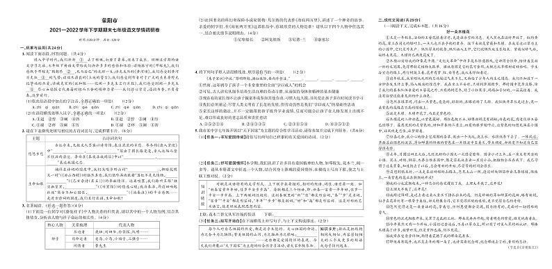 河南省郑州市荥阳市2021—2022学年下学期期末七年级语文学情调研卷第1页