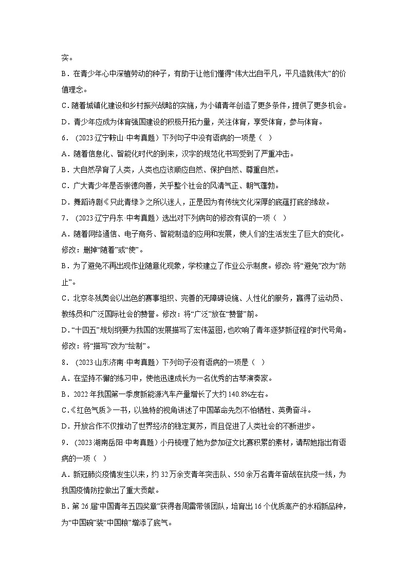2024年中考语文第一轮考点复习（全国通用） 专题04：病句的辨析与修改【习题精练】（原卷版+解析）第2页