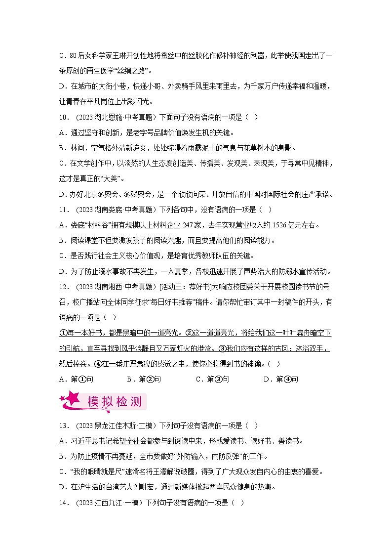 2024年中考语文第一轮考点复习（全国通用） 专题04：病句的辨析与修改【习题精练】（原卷版+解析）第3页