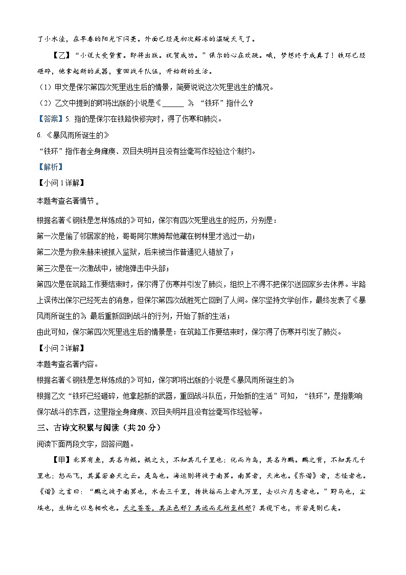 精品解析：山东省济宁邹城市2021-2022学年八年级下学期期末语文试题（解析版）第3页