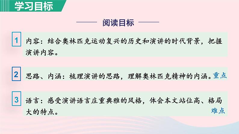 2024春八年级语文下册第4单元16庆祝奥林匹克运动复兴25周年第1课时教学课件（部编版）第4页
