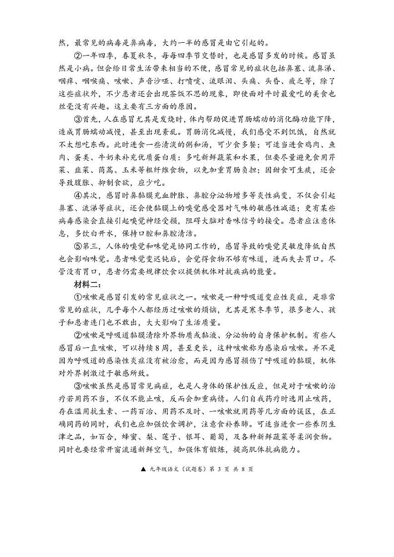 广西河池市罗城县2023-2024学年九年级上学期期末语文试卷第3页