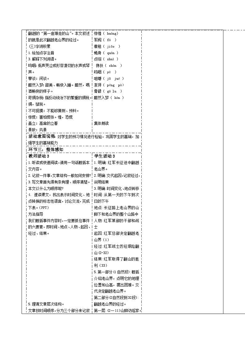 2023-2024学年部编版语文七年级下册 6《老山界》 教学设计03