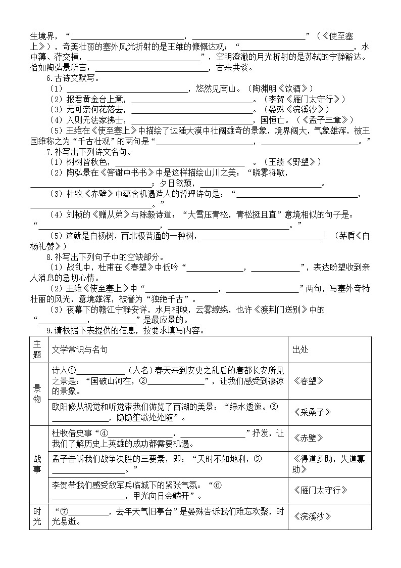 初中语文2024届中考古诗文默写练习（八年级）（附参考答案）第2页