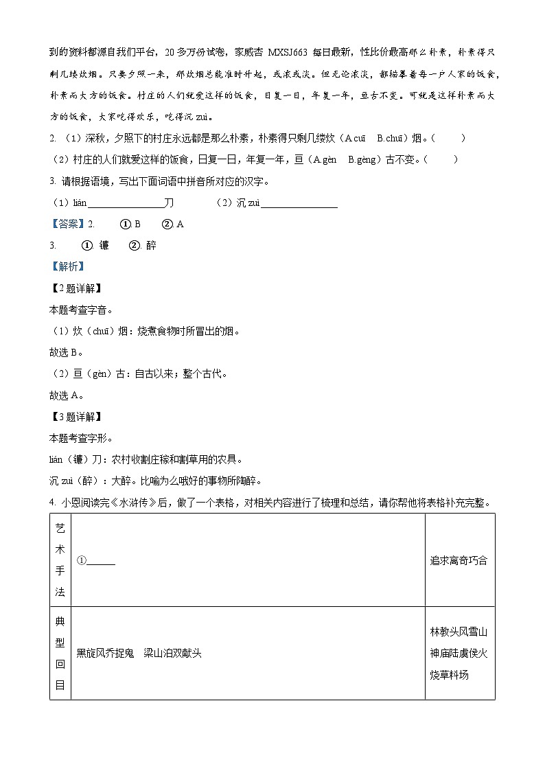 46，陕西省洋县2023-2024学年九年级上学期期末语文试题02