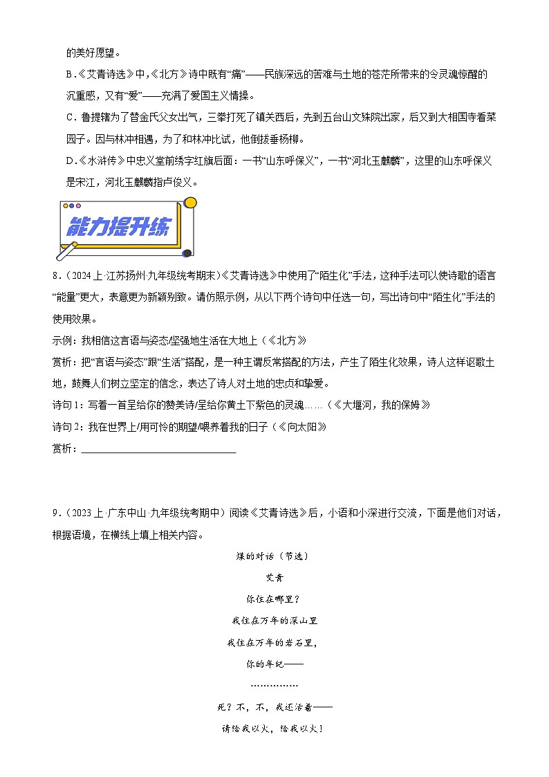9 《艾青诗选》-024年中考语文名著导读通关训练（原卷版）第3页