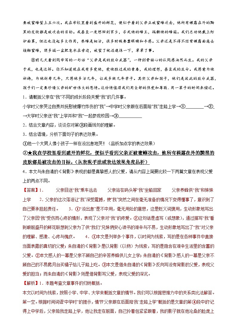 第26讲 分析写作手法（练习）2024年中考语文讲练测（解析版）03