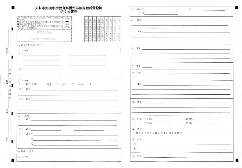 安徽省滁州市天长市实验中学教育集团2023-2024学年九年级下学期3月月考语文试题(1)第1页
