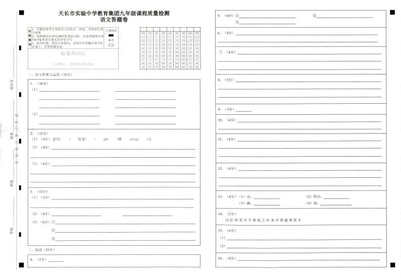 安徽省滁州市天长市实验中学教育集团2023-2024学年九年级下学期3月月考语文试题(1)01