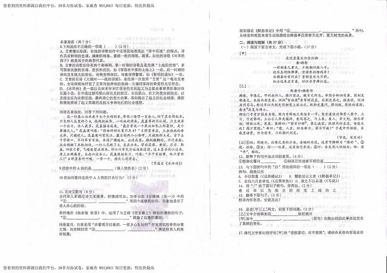 湖南省祁阳市浯溪第二中学2023-2024学年九年级下学期第一次月考语文试题第2页