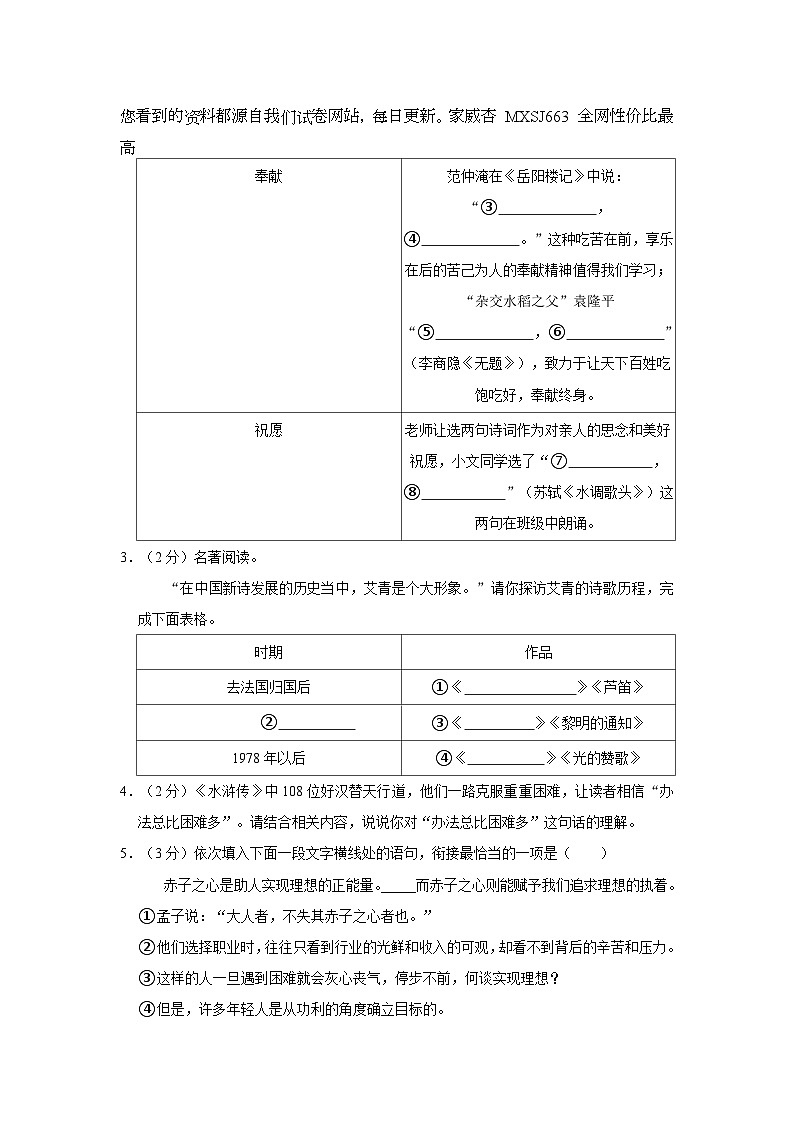 河南省鹤壁市淇滨区2021-2022学年九年级上学期期末语文试卷02