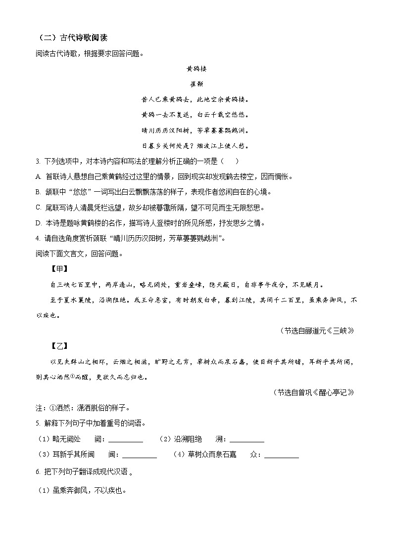河北省石家庄市栾城区2023-2024学年八年级上学期期中语文试题（原卷版+解析版）02