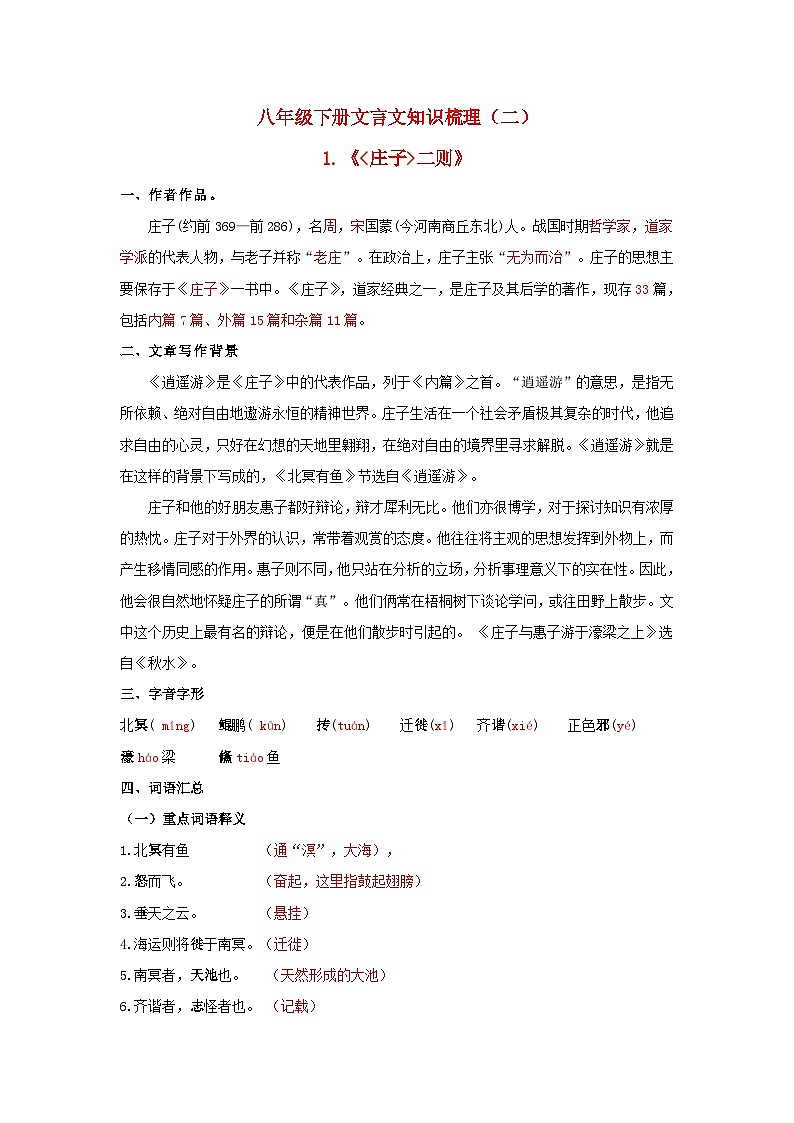 2024年中考语文背诵手册专题25 八年级下册文言文知识点梳理（二）第1页