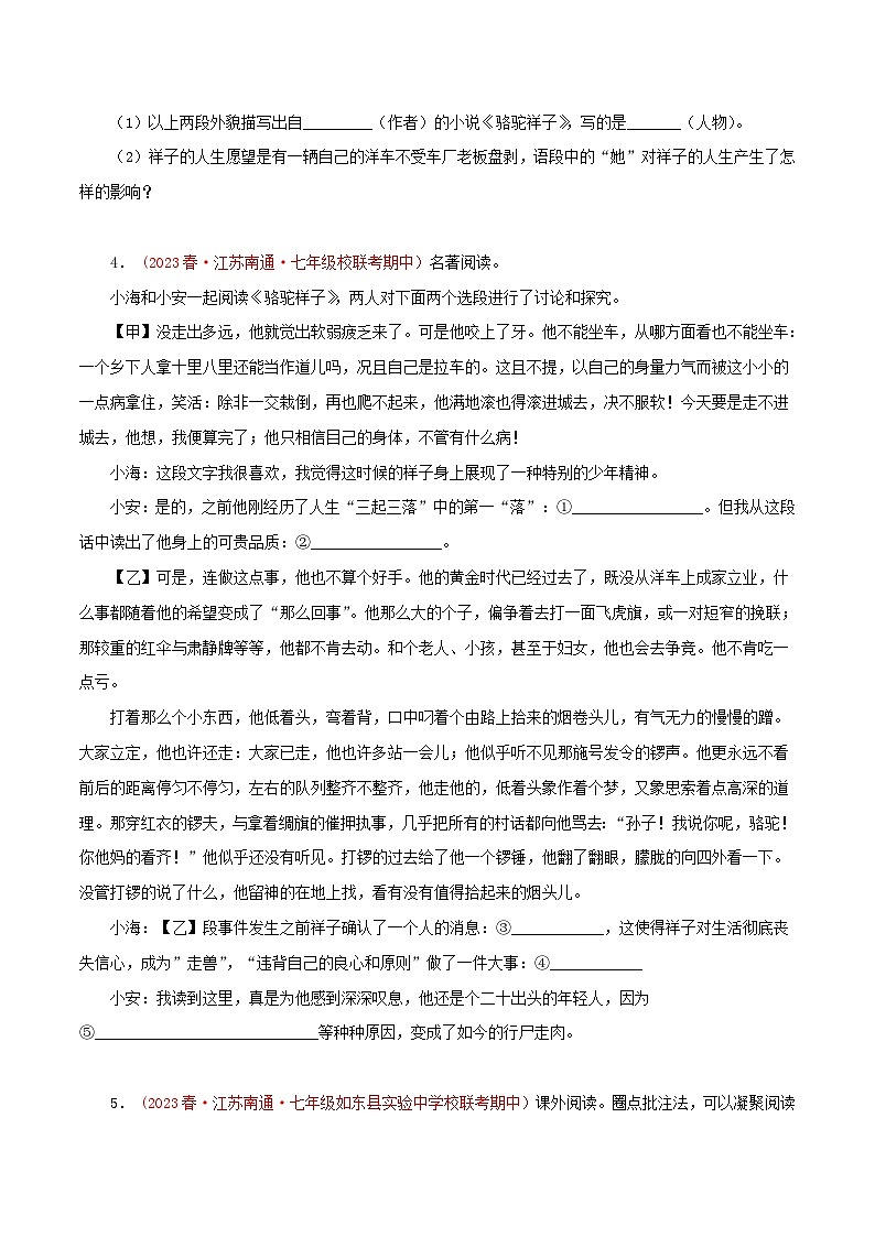 2023-2024学年七年级语文下学期期中专题复习(江苏专用)专题05：名著阅读(原卷版+解析)第2页